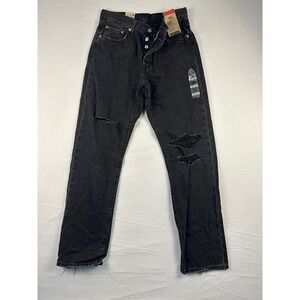 Levis 501 Original High Rise Straight Distressed Black Jeans 28x30 12501-0422